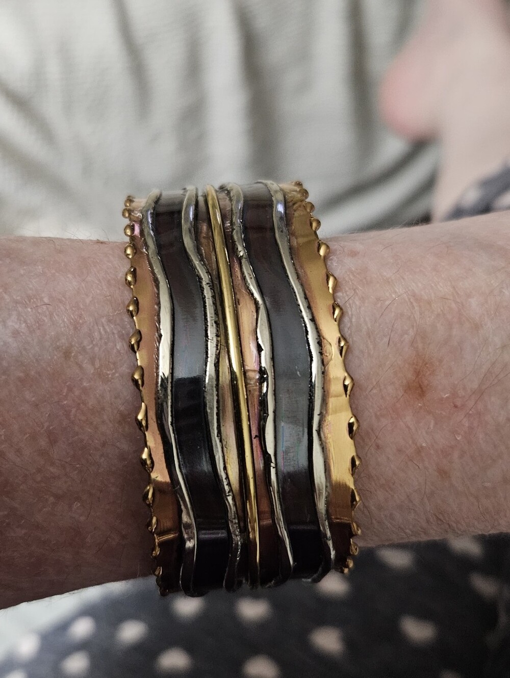 Gold and Black Women Or Mens Metal Cuff Bracelet Mid Century